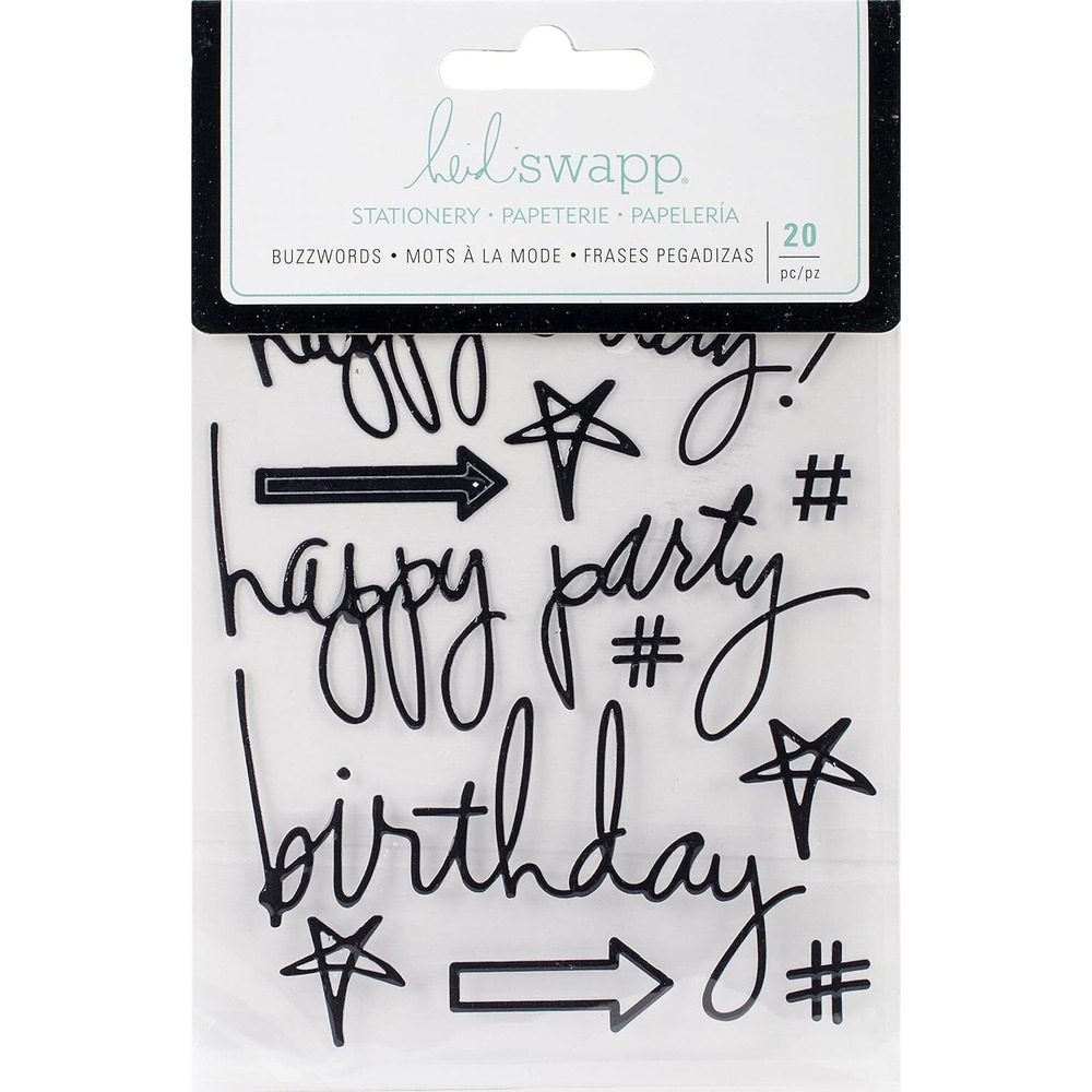 Heidi Swapp Buzz Words Epoxy Stickers 4"X6"-Birthday Black